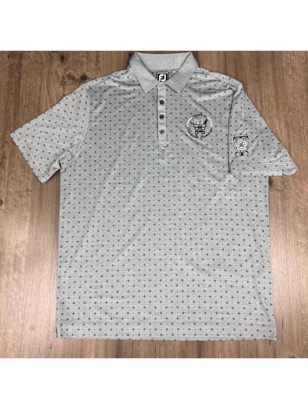 FootJoy Golf Polo Shirt L Athletic Fit Gray Patterned Performance Stretch Mens